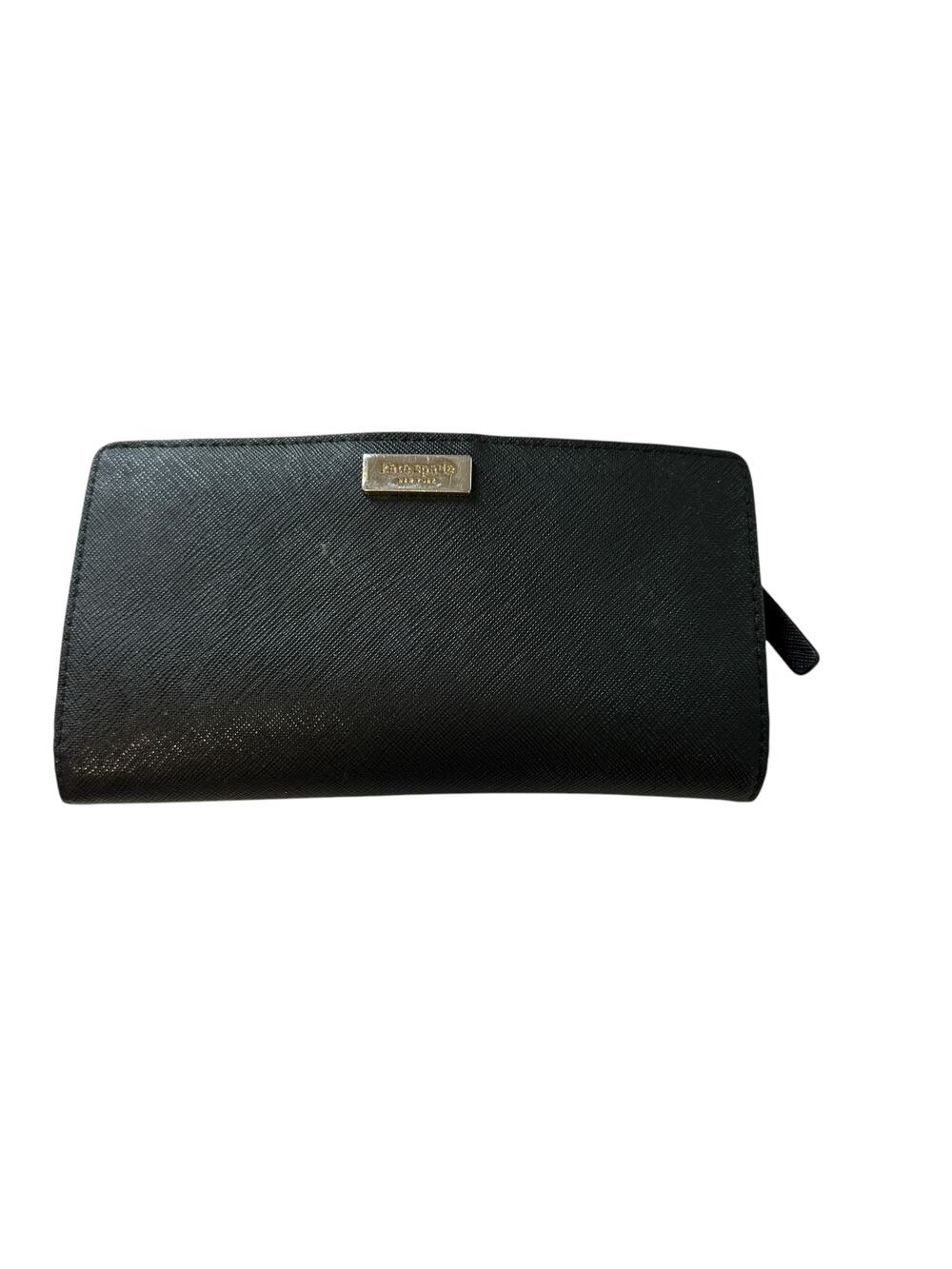 Vintage Black Leather Kate Spade Wallet Medium Solid Black Silver Tone Logo